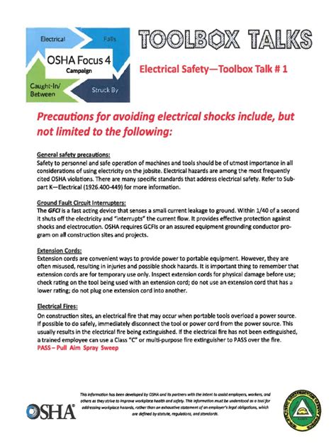 electrical tool box topics|portable electrical equipment toolbox talk.